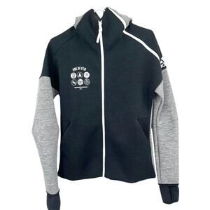 One of Few Adidas Hooded Knit Track Jacket Black Gray Full Zip Men's Small
